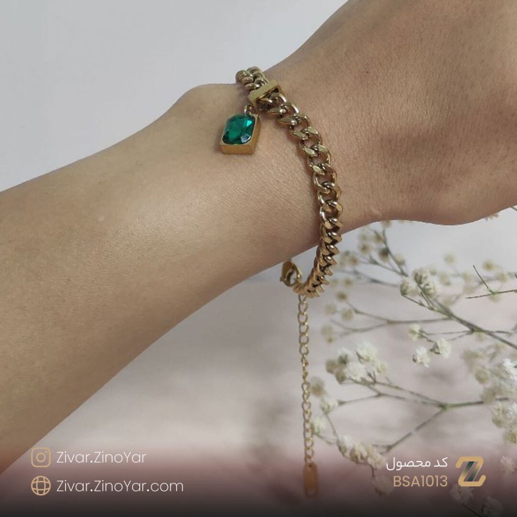 دستبند کارتیر آویز سبز استیل - کد BSA1013 - خرید انواع بدلیجات و زیورالات از فروشگاه اینترنتی زینویار